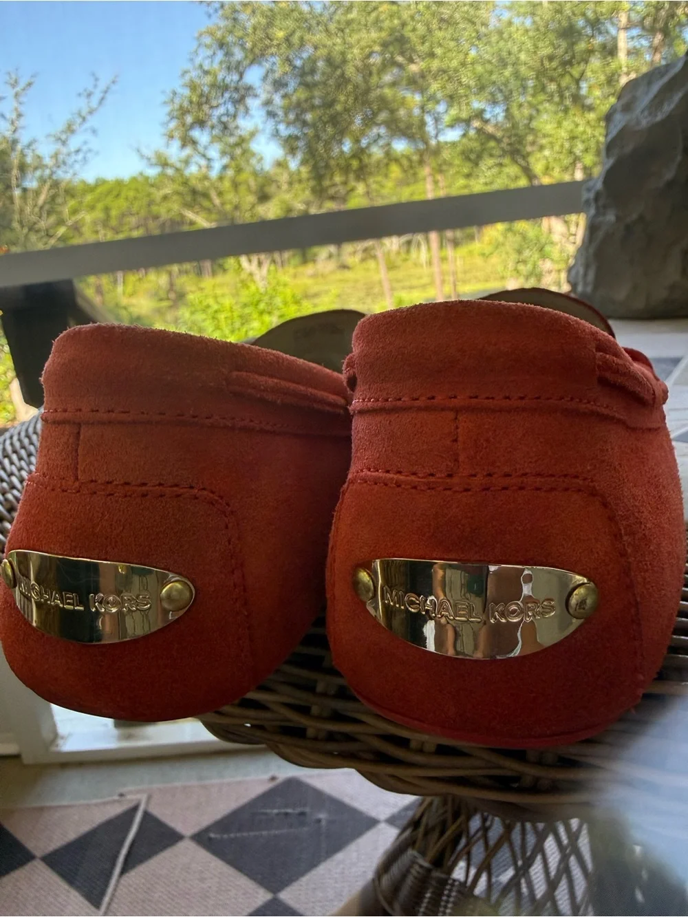 Micheal Kors Red Suede Moccasin Loafers - Bow Accent size 8 1/2